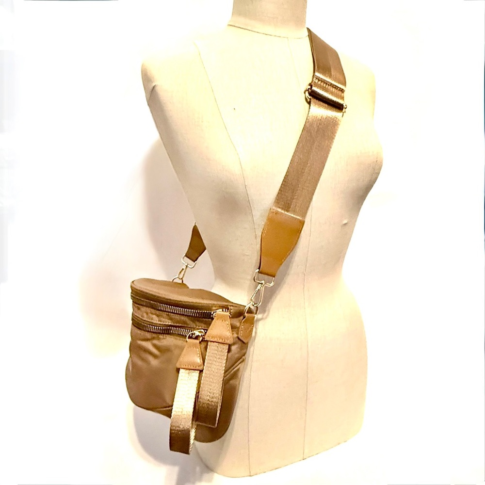 Chocolate Nylon Double Zip Crossbody Bag NWT - Picture 2 of 10